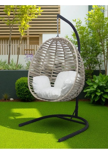 Armut Salıncak Tek Kişilik Makrome Ip Örgü Bahçe Balkon Ev Salıncağı Bej