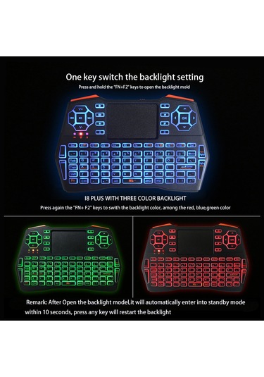 Lemestar "2.4g Kablosuz Mini Klavye - 3 Renkli Arka Aydınlatmalı, Dokunmatik Pad'li Tv/tablet/pc İçin"