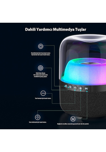 Lecoo RS19 Kablosuz 10W RGB Bluetooth/USB/AUX/SD Kart Taşınabilir Hoparlör Siyah