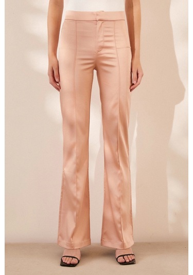 Asimetrik Yüksek Bel Pantolon Pudra