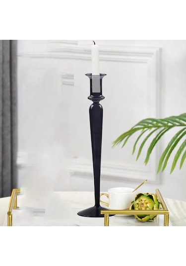 Suntek Cam Mumluk Standı Şamdan Dekor Yemek Noel 9.5x32cm Siyah