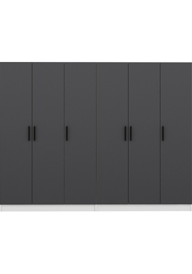 Minar Kale 210 Cm 6 Kapaklı 2b Raf Portmanto Beyaz Antrasit