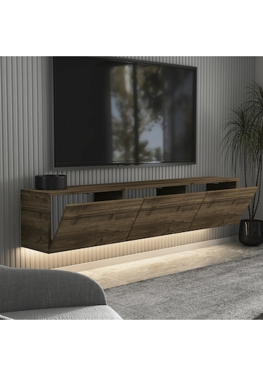Neon Led Işıklı Duvara Monte,3 Kapaklı Tv Ünitesi,tv Sehpası Sandık Ceviz - İstanbul Ceviz İstanbul Ceviz