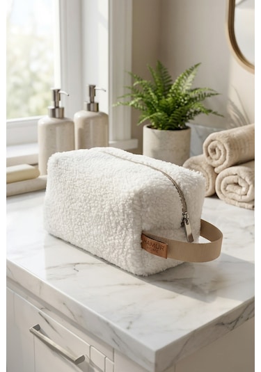 Fluffy Fermuarlı Organizer Çanta Xl Bej
