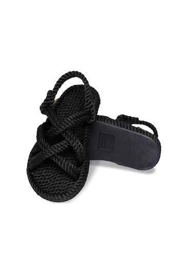 Nomadic Republic Bodrum Kauçuk Tabanlı Çocuk Halat Sandalet Siyah
