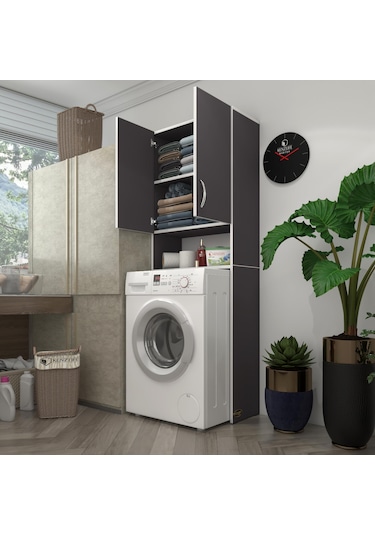 Kenzlife Çamaşır Makinesi Dolabı Sinem Gri 180*066*30 Banyo Kiler Kapaklı Arkalıklı Çok Renkli