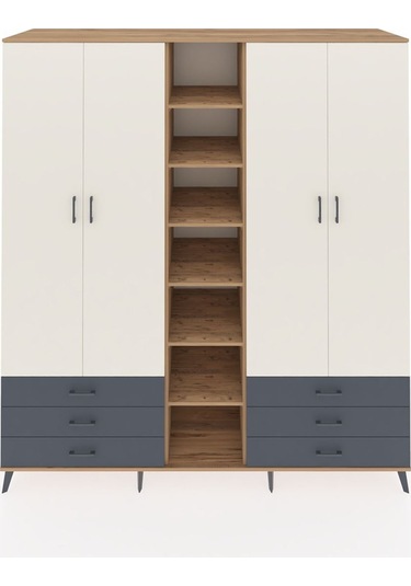 Kronos Dolap 13 Raflı 6 Çekmeceli 2 Askılı 220x59x243 Çam-aytaşı/antrasit Aytası/antrasıt