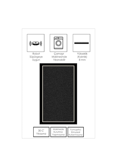 West Home Dijital Baskı Yıkanabilir Kaymaz Taban Salon Halısı Mutfak Halısı Yolluk Wh 478 Black