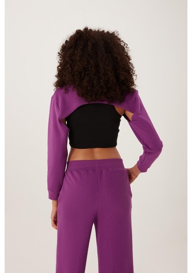 Quhox Kadın Oversize Crop Mor