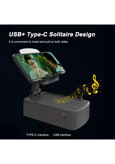 Wezone Masaüstü Üçlü Fon Tutucu: Bluetooth Hoparlör, Usb Şarj, 1500mah Pil, Bluetooth 5.0, Mikrofonlu, Katlanabilir Siyah Siyah