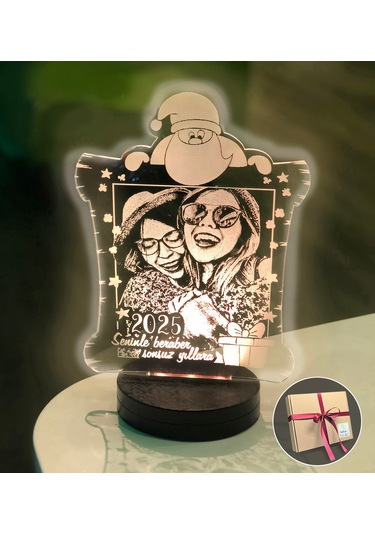 Yılbaşı Hediyesi Kişiye Özel Dikdörtgen Kardan Adam 3d Led Gece L