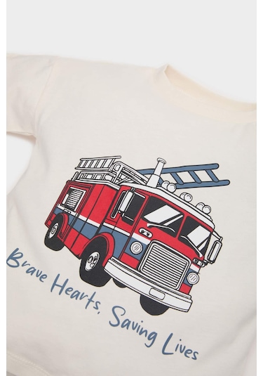 DeFacto Erkek Bebek 2'li Takım Araç Baskılı Kısa Kollu Tişört Beli Lastikli Şort E6775A525SMER100 Ekru DeFacto Erkek Bebek 2'li Takım Araç Baskılı Kısa Kollu Tişört Beli Lastikli Şort E6775A525SMER100 Ekru