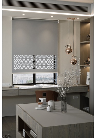 Lazer Kesim Mat Stor Perde, Lazer Kesimli Modern Serisi, M-4005 Gri Renk Gri