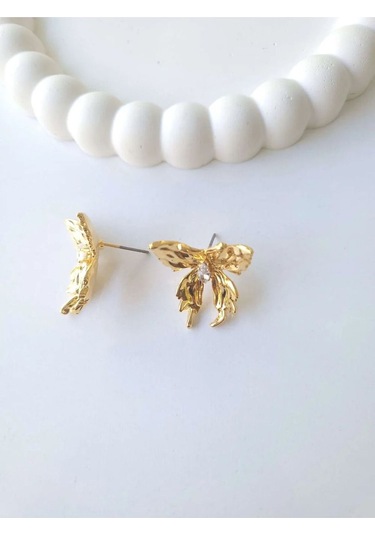 Çelik Gold Kelebek Küpe Sevgiliye Hediye Altın