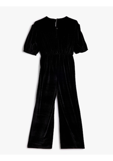 Koton Kadife Tulum Balon Kol İspanyol Paça Beli Kuşaklı Siyah 5wkg80016ak Siyah