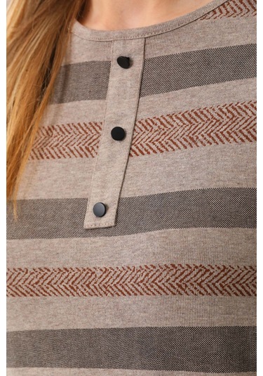 Sistas Kadın Desenli Bisiklet Yaka Uzun Kol Bluz 23596 Keten