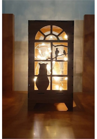 Anneler Günü Lazer Kesim Masa Lambası Mini Özel Tasarım Ahşap Aba