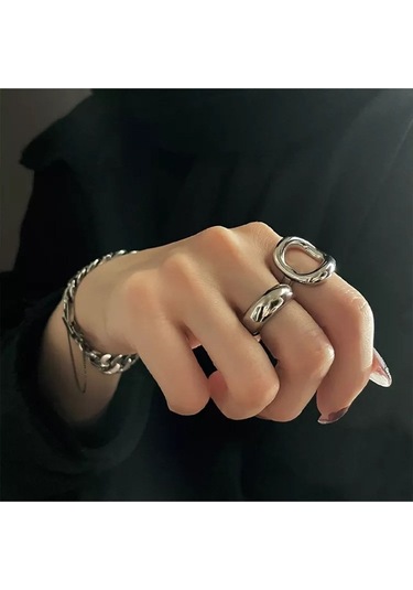 925 Ayar Gümüş Içi Boş Oval Ayarlanabilir Retro Yüzük