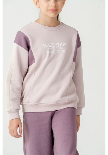 Kız Çocuk Make Your Baskılı 3 İplik Kalın Kışlık Eşofman Takımı Ak4227 Mor