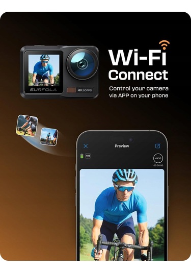 Surfola Sf630 Aksiyon Kamerası 4k 60 Fps Sualtı Spor Kamerası Wifi 1350 Mah Siyah