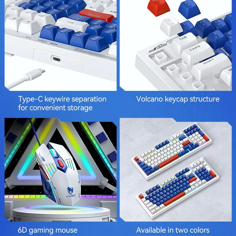 Sones T-wolf Tf610 Usb-c/type-c Kablolu 98 Tuşlu Klavye Ve Fare Kombinasyonu Çift Tonlu Tuş Başlıklı Oyun Seti