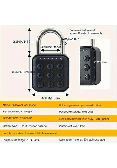 Dashanshop Elektronik Şifreli Kilit Metal Gövde Ip67 Su Geçirmez Pil Güçlü Bagaj Kapı Dolap