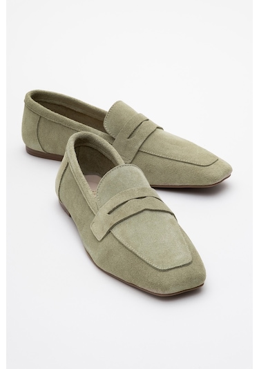 Luvishoes Luvi Shoes Morne Yeşil Süet Hakiki Deri Kadın Loafer Ayakkabı Yeşil Süet Yeşil