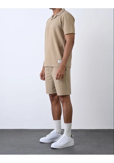 Lulikwear Bej Basic Erkek Şort Takımı Bej