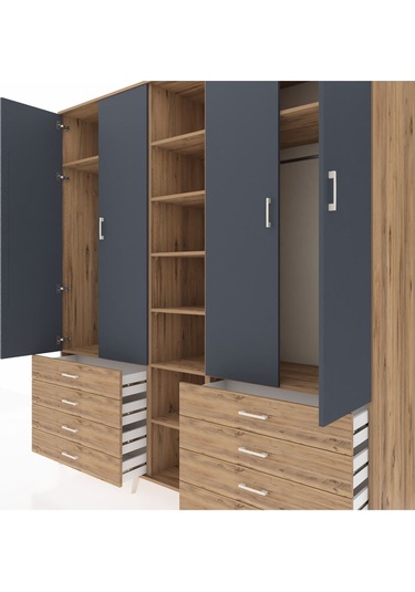 Kronos Dolap 10 Raflı 8 Çekmeceli 2 Askılı 220x59x243 Çam-antrasit/çam Antrasıt/atlas Çam Kronos Dolap 10 Raflı 8 Çekmeceli 2 Askılı 220x59x243 Çam-antrasit/çam Antrasıt/atlas Çam