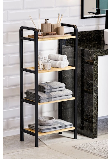 Banyo Düzenleyici Lüks Ahşap Mutfak Rafı Banyo Dolabı Çok Amaçlı Siyah