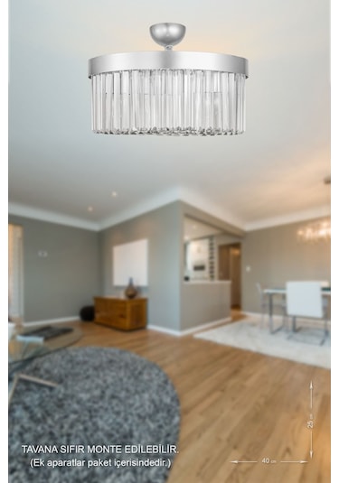 Desina 40'lık Kristal Taşlı Lüks Avize - Gümüş-yaldız Gümüş Yaldız