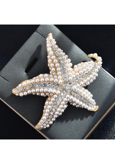 Vintage Nefis İmitasyon İnci Kristal Denizyıldızı Broş Erkekler Kadınlar İçin Zarif Hayvanlar Broş Parti Düğün Takısı Aksesuarları Altın