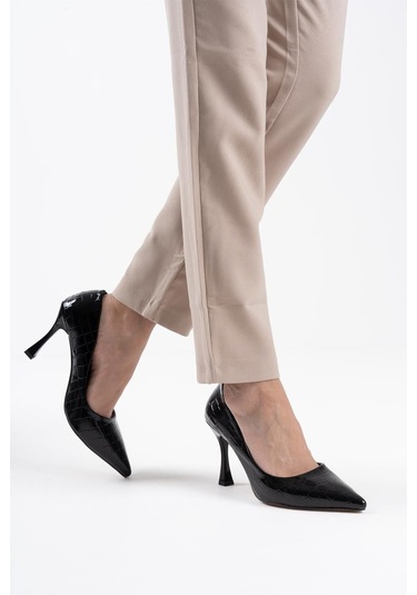 Harper Kadın Siyah Kroko Rugan Stiletto Siyah