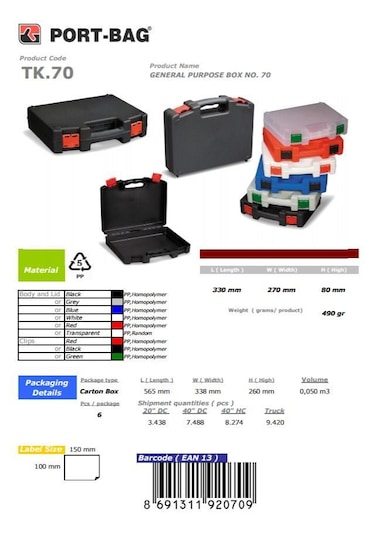 Portbag Tk70 Çok Amaçlı El Aleti Çantası