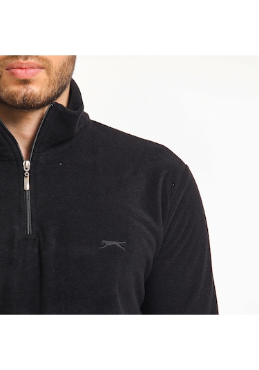 Slazenger SOLID IN Erkek Fermuarlı Dik Yaka Cepli Siyah Polar