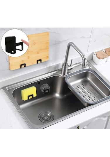 Kendinden Yapışkanlı Sünger Tutucu Mat Siyah 2 Li Paket Siyah