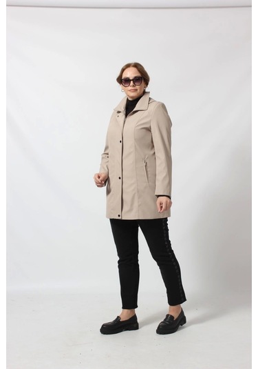 1616 Fermuarlı Cep Detaylı Kapuşonlu Bondit Ceket Açık Taş Açık Taş Rengi