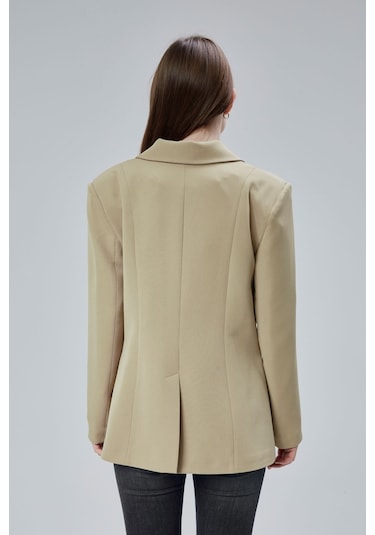 Vizon Regular Fit Yırtmaç Detaylı Blazer Ceket Vizon