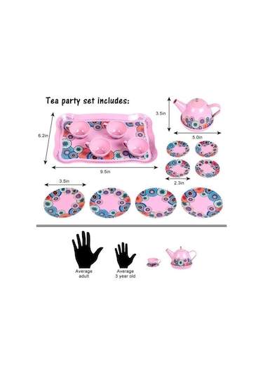 15 Parça Tepsili Çantalı Metal Evcilik Mutfak Eğitici Çocuk Oyuncak Çay Seti