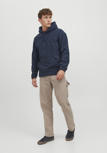 Jack & Jones Göğüs Baskılı Kapüşonlu Sweatshirt - Silverlake 12242470 Navy Blazer Siyah