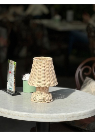 Rattan & Bambu Masa Üstü Kablosuz Pilli Abajur Alt- Üst Rattan Masa Lambası
