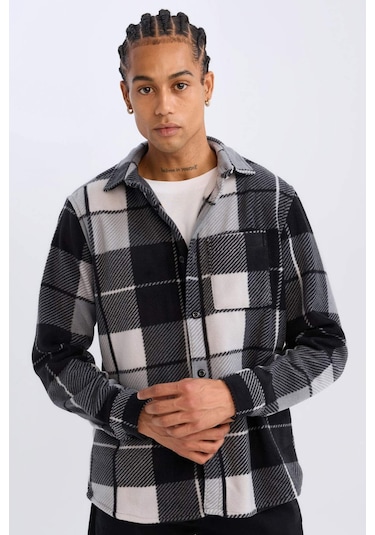 DeFacto Regular Fit Kareli Polar Uzun Kollu Gömlek V2767AZ24WNAR221 Antrasit