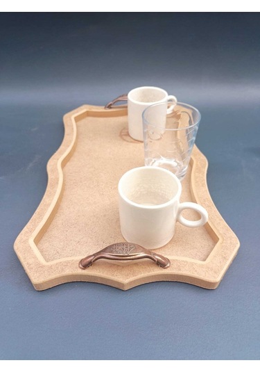 Na Neşeli Ahşap Sunum Tepsisi Dikdörtgen Desenli Metal Antik Kulplu Tepsi.orta Boy. Ham Ahşap Boyama. Ahşap Boyası Boyanabilir Ham Ahşap