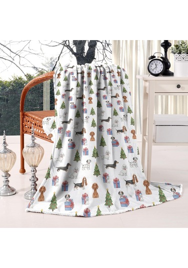 Noel Desenli 40x50 İnç Polar Battaniye, Yumuşak, Hafif Ve Kalın, Erkek, Kadın Ve Çocuk İçin Noel Köpek Ağacı