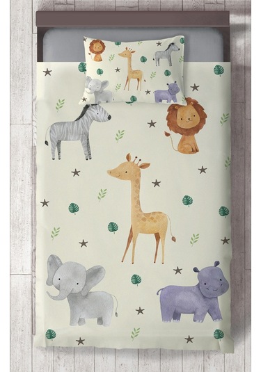 Mekta Home Bebek Ve Çocuk Odası Safari Desenli Yatak Örtüsü Renkli