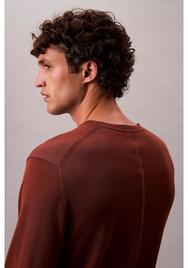 Calvin Klein Erkek Regular Kalıp Supima Pamuklu Triko Kazak - Kiremit Cherry Mahogany