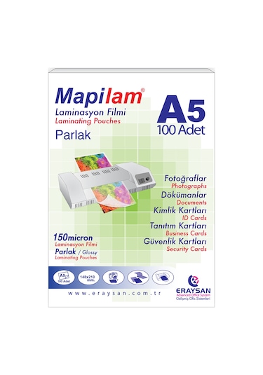 Mapilam 150 Micron Parlak Laminasyon Filmi A5 100 Lü