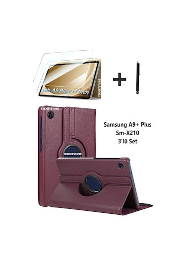 Samsung Galaxy Tab A9+ Plus 11 Inç Tablet Uyumlu 360 Döner Pu Deri Kılıf Seti Sm-x210 Kılıf