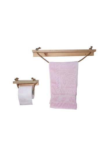 Doğal Ahşap Banyo Havluluk Tuvalet Kağıtlığı Havlupan Jüt İpli Ahşap