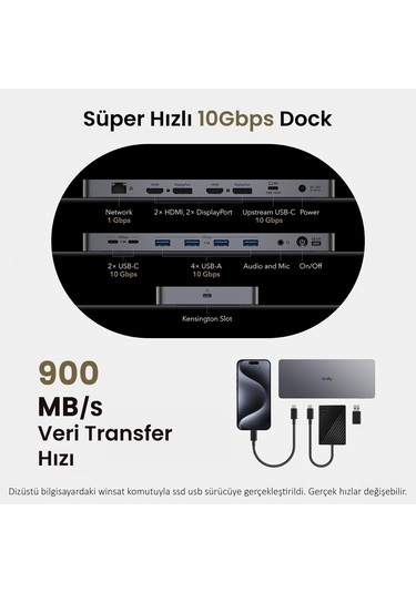 Cudy Cs700 Dual 4k 2xhdmı 2xdisplayport 2xusb-c 10gbps 4xusb-a 1xgigabit 100w Pd Dock İstasyonu